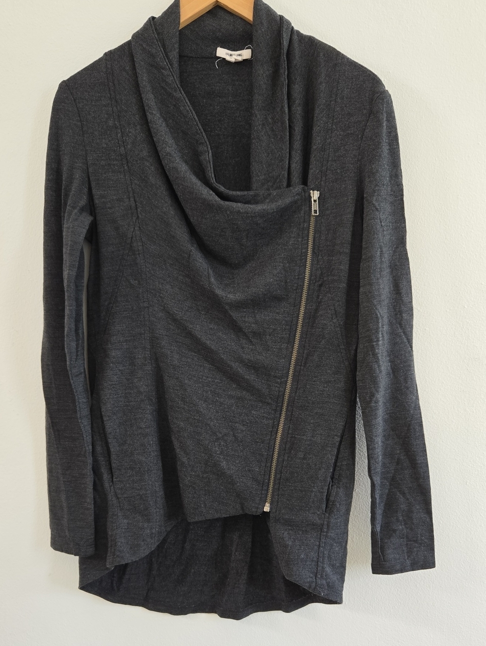 Helmut Lang Gray Asymmetrical Zip Moto Style Wool Sweater Size L